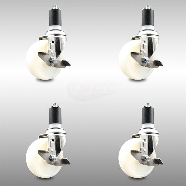 Service Caster 4 Inch 316SS Nylon Wheel Swivel 1-5/8 Inch Expanding Stem Caster Set Brake SCC SCC-SS316EX20S414-NYS-TLB-158-4 - main